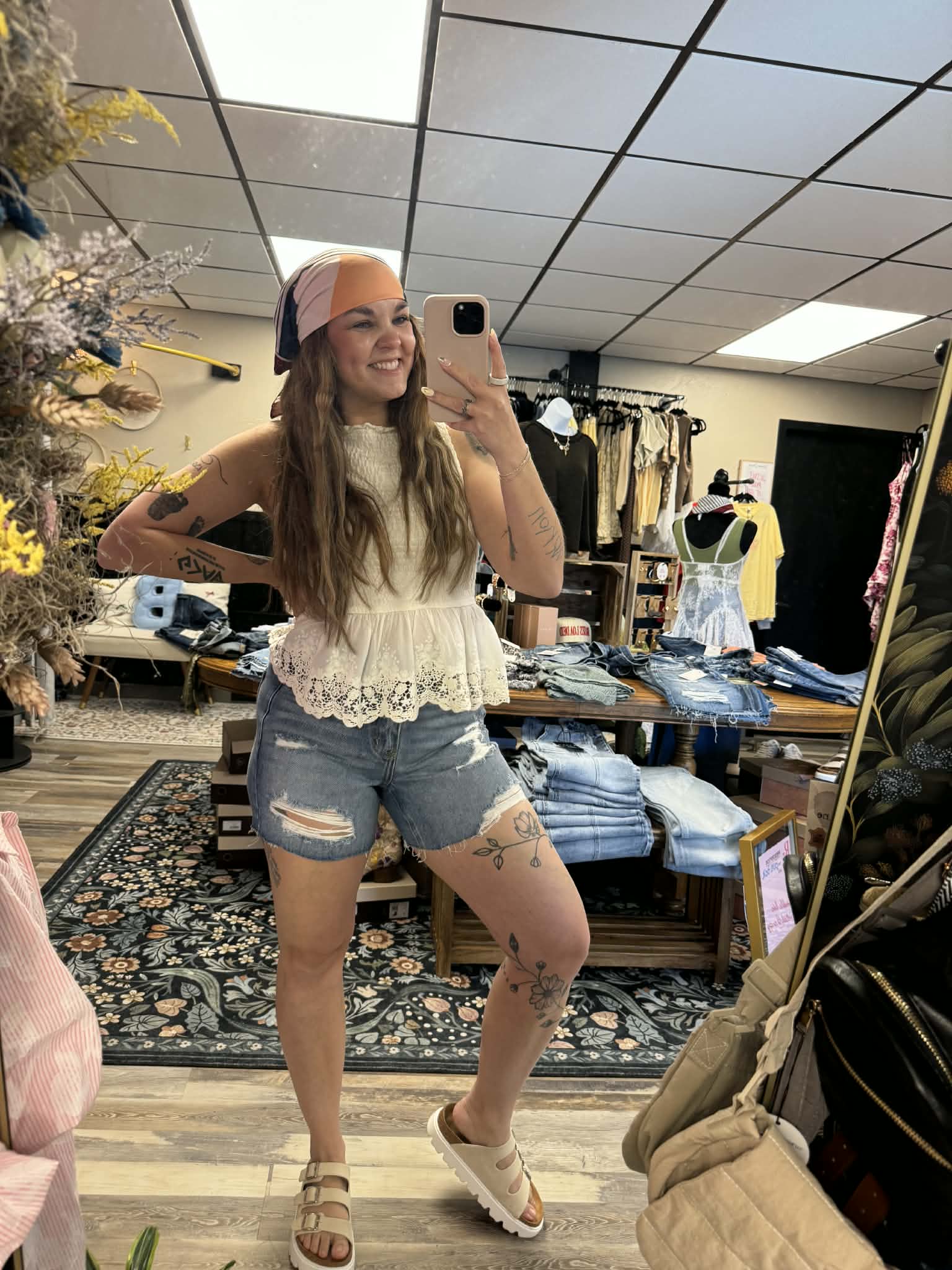 High Rise Mid Length Jean Shorts