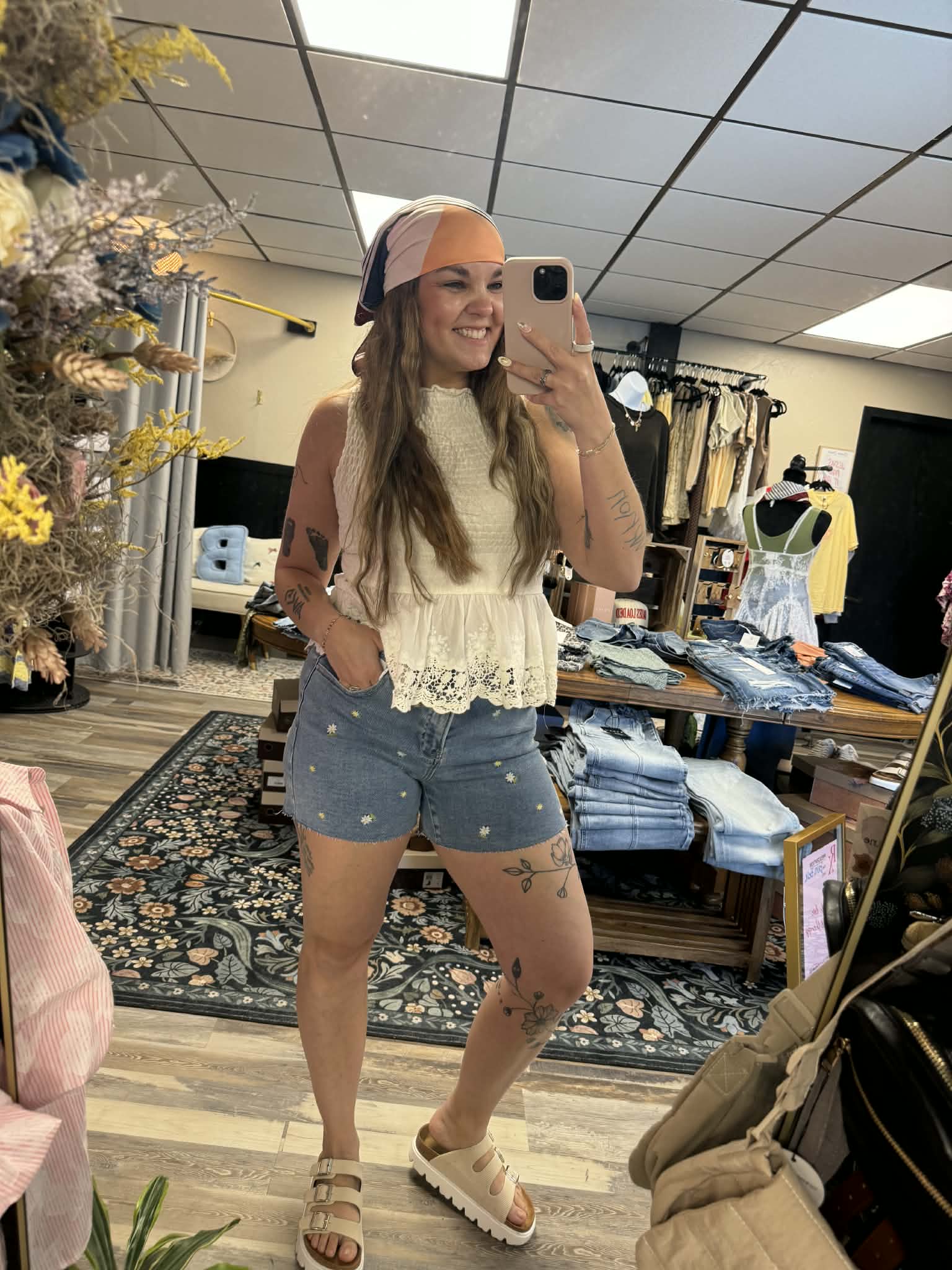 Flower Embroidered Shorts