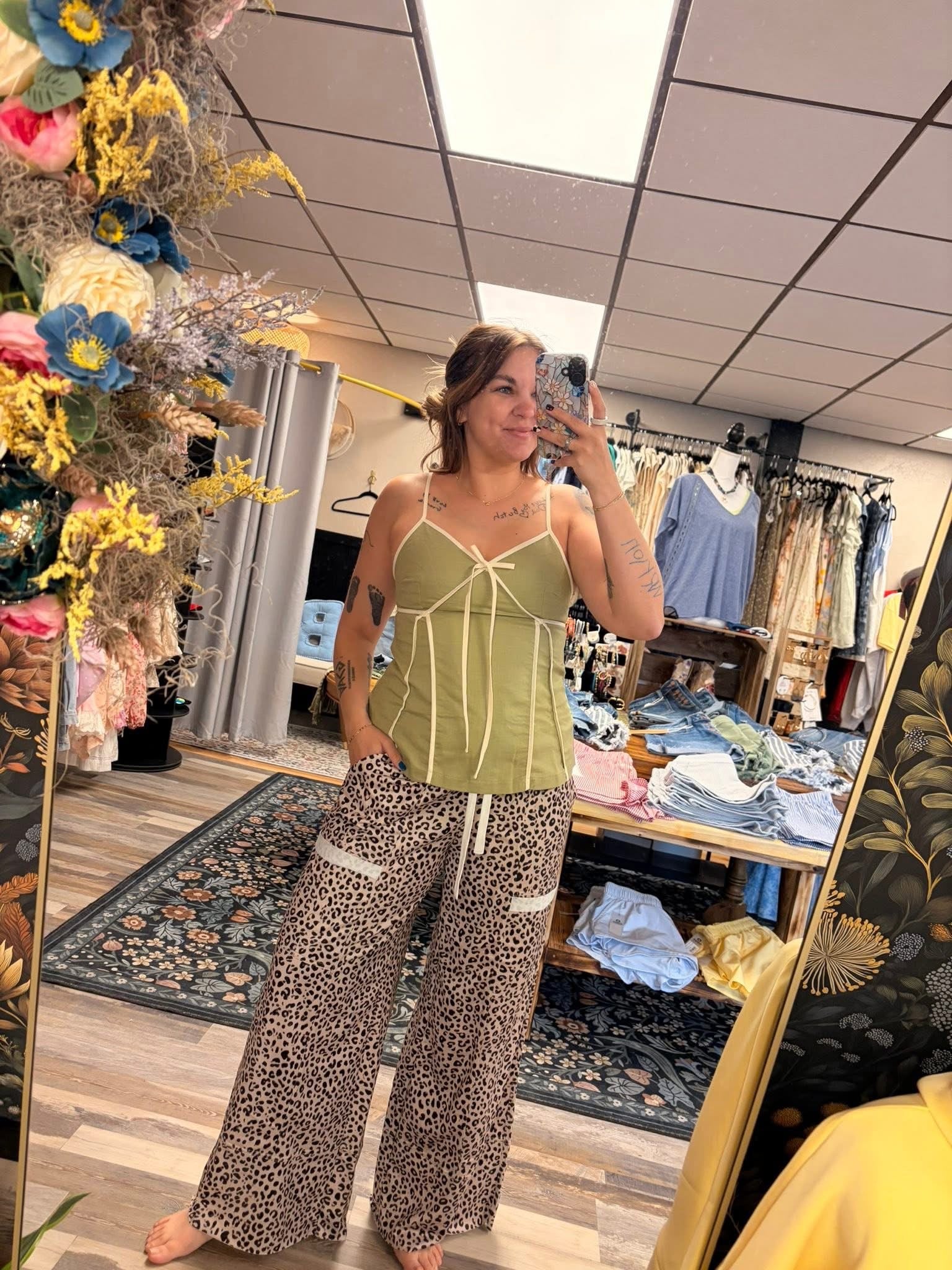 Western Animal Print Wide Leg Pants