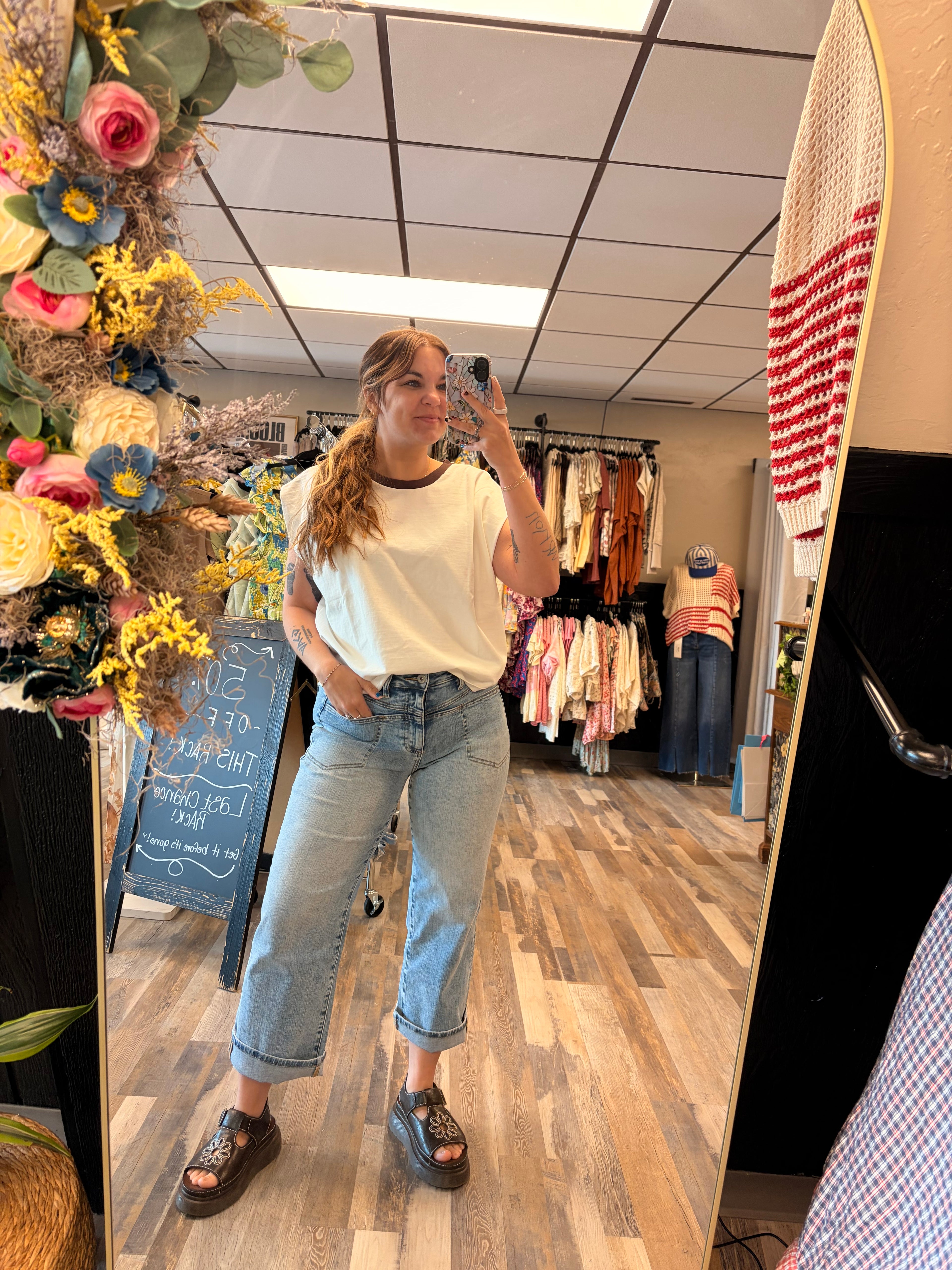 High Rise Yoke Crop Jeans