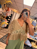 V Neck Balloon Sleeve Top