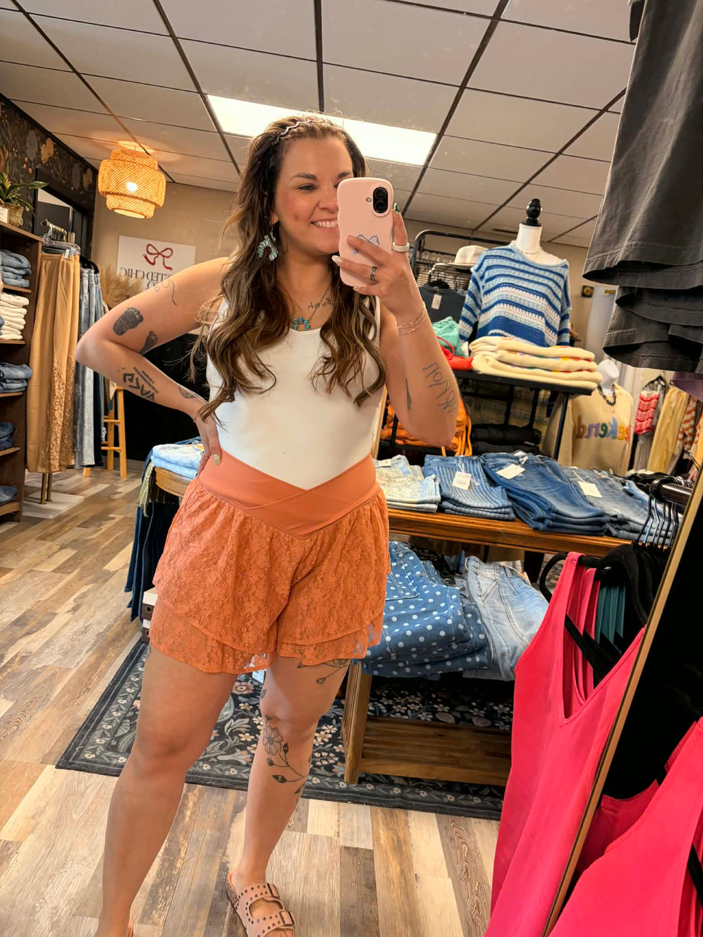 Salmon Ruffle Shorts