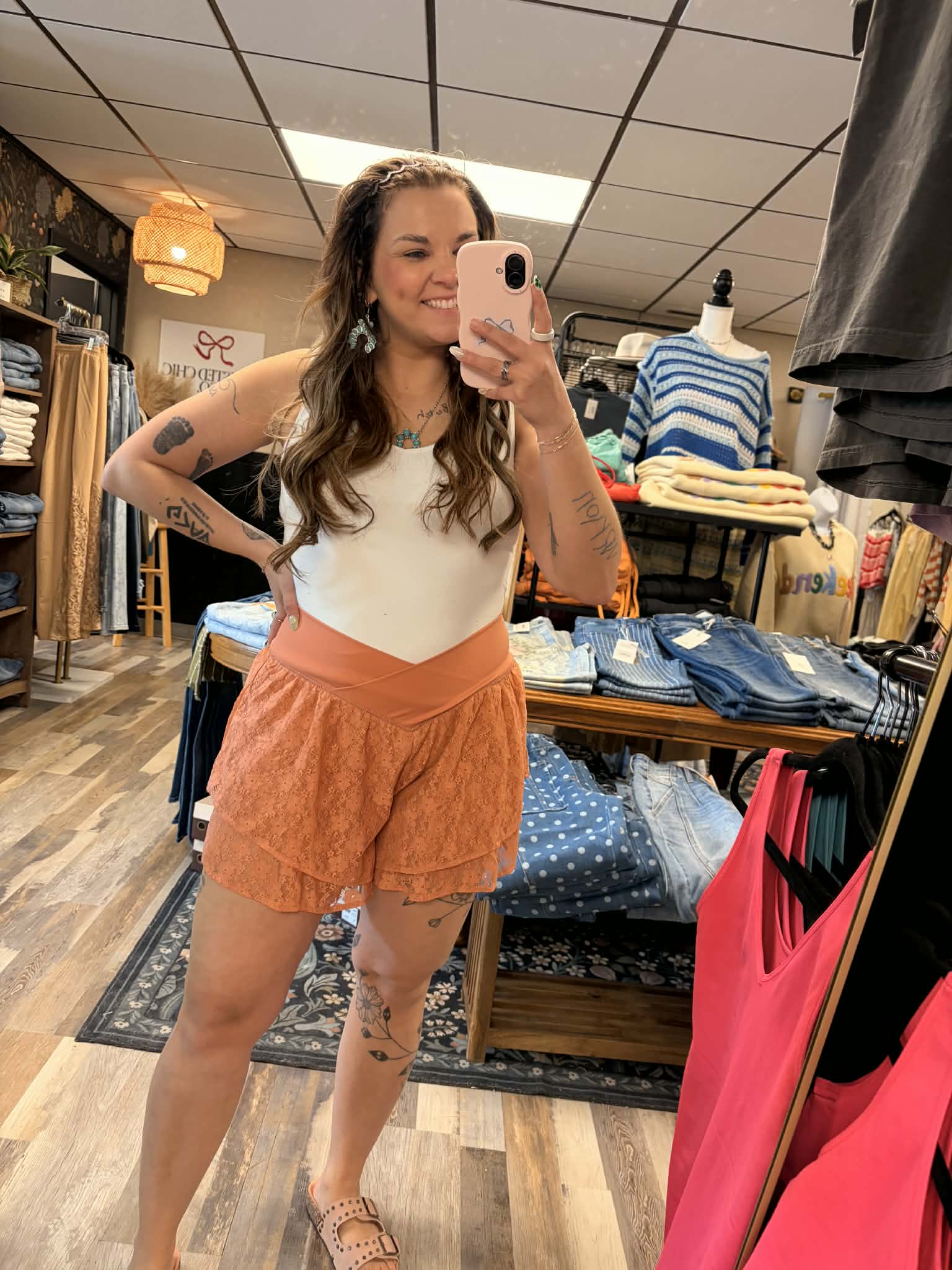 Salmon Ruffle Shorts