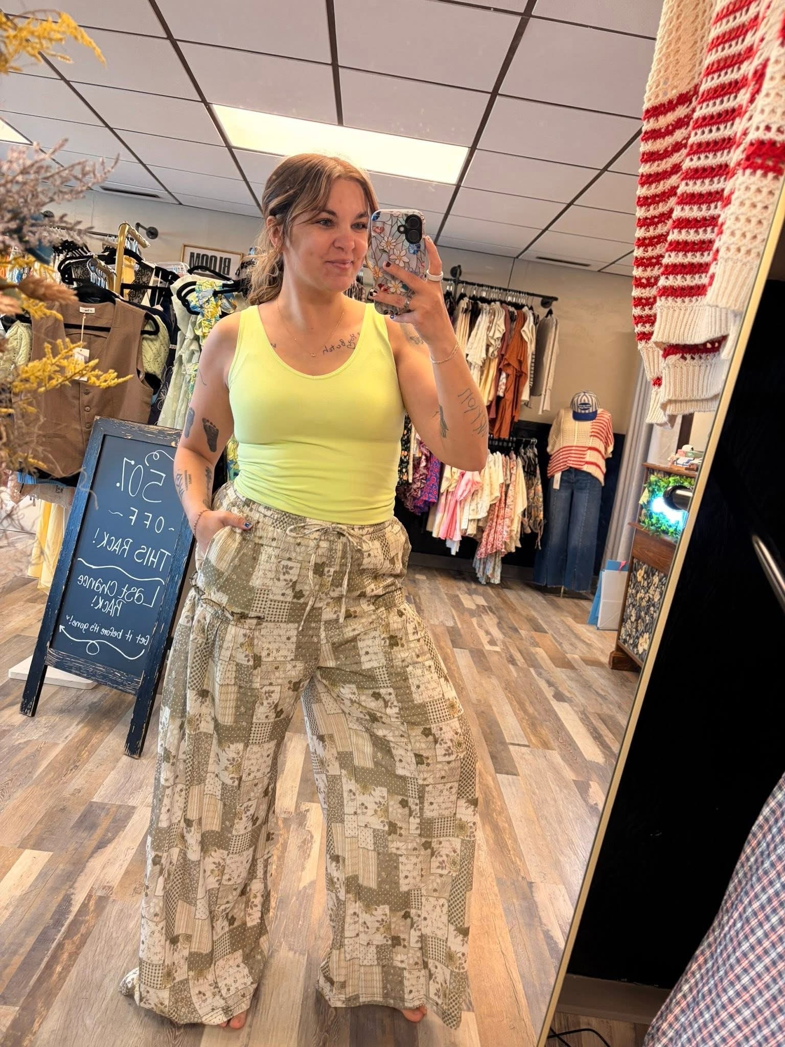 Patchwork Textured Knit Wide Leg Pants