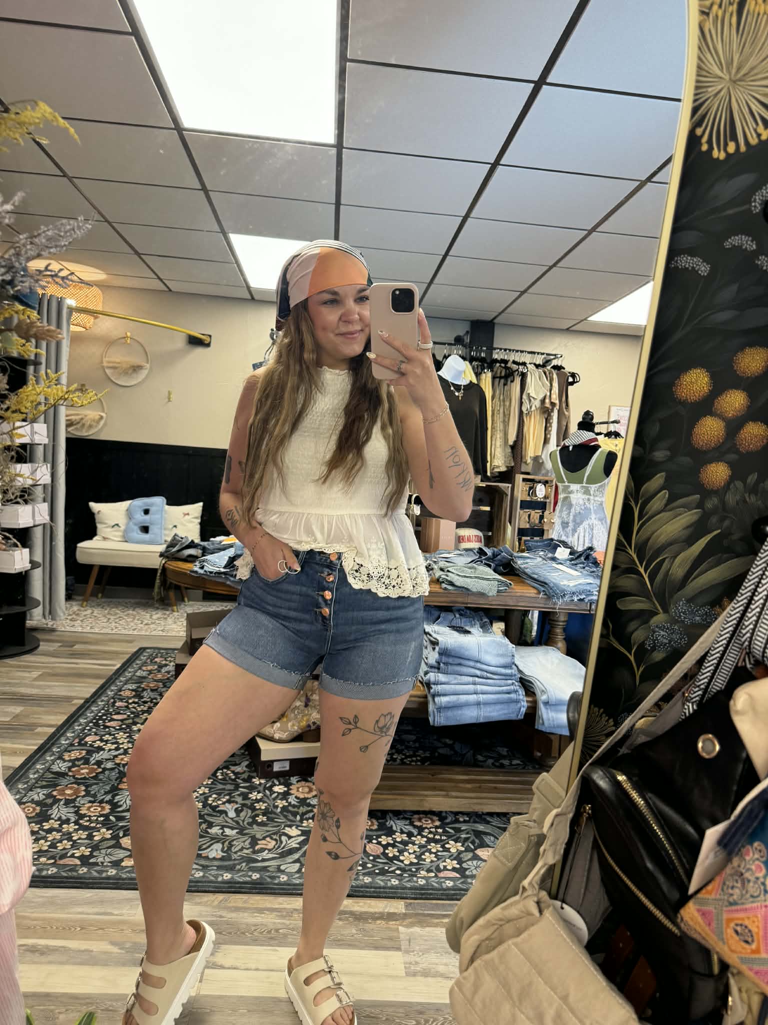 High Rise Button Down Cuff Shorts