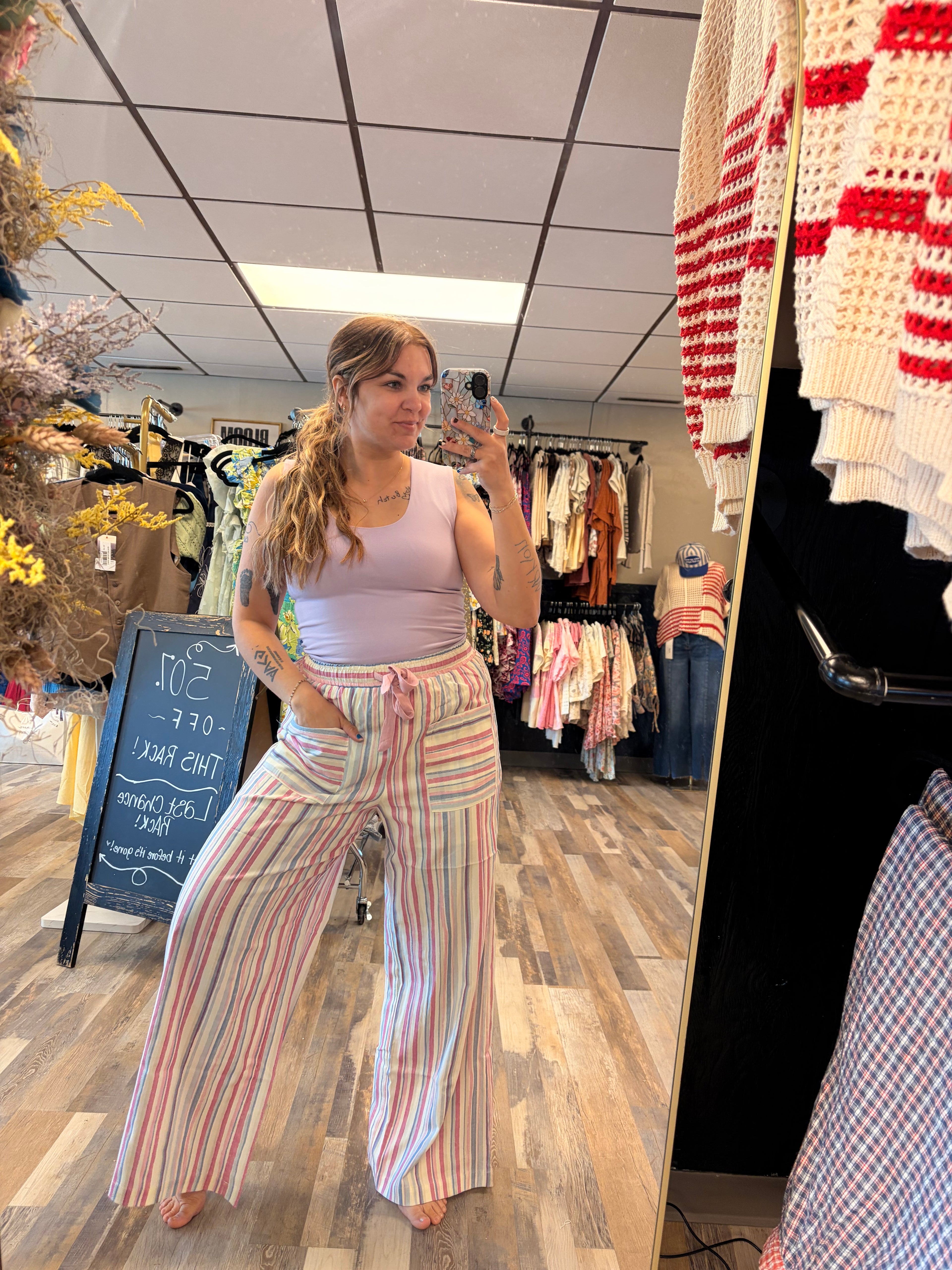 Multi Stripe Wide Leg Pants