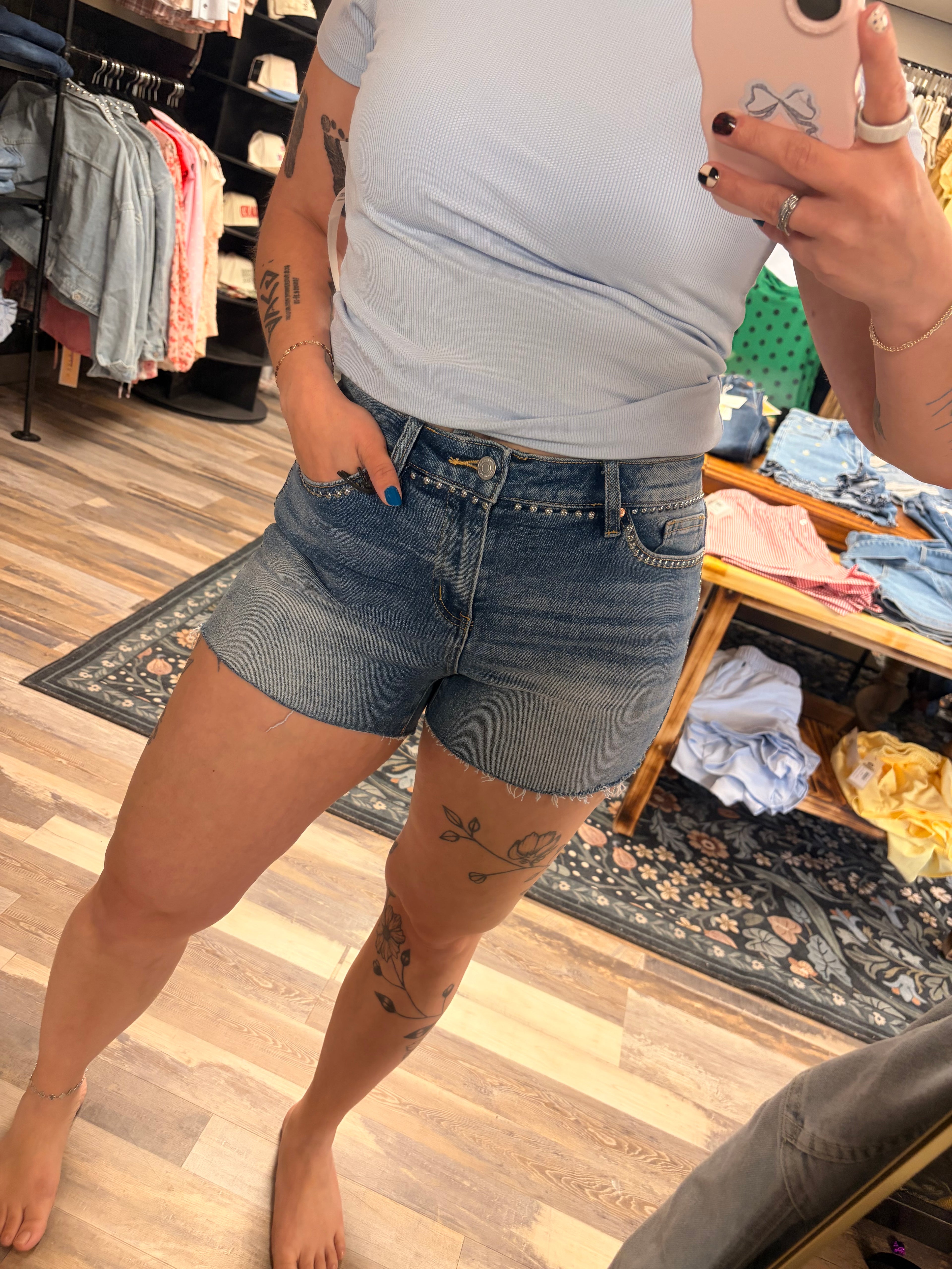 Mid Rise Studded Shorts
