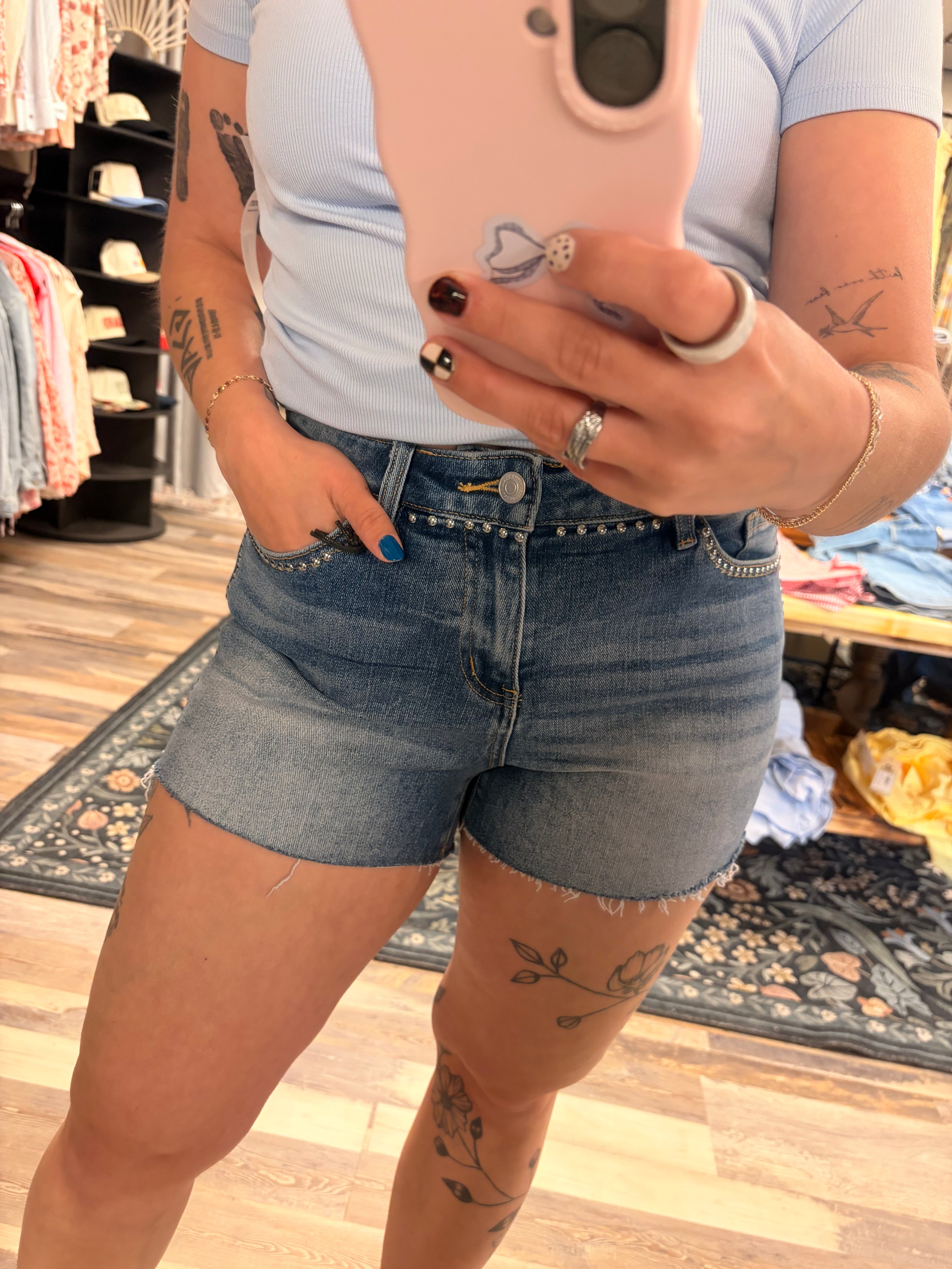 Mid Rise Studded Shorts